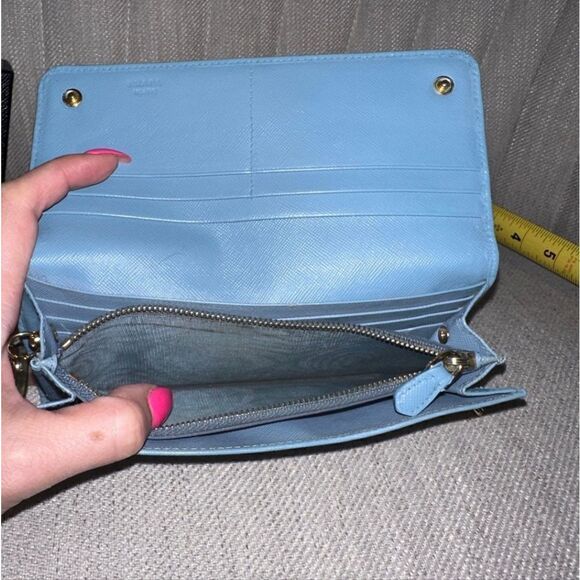 Prada Light Blue Logo Saffiano Leather Wallet on Chain - Picture 4 of 8